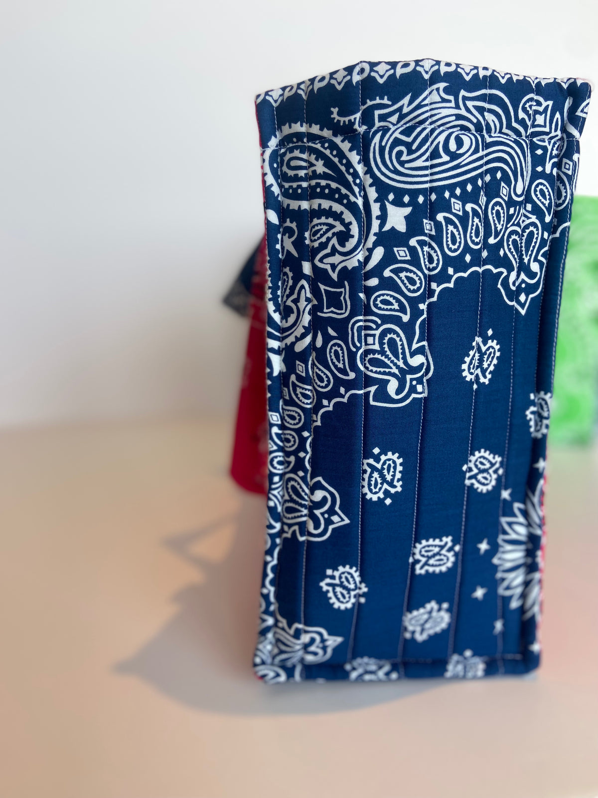Quilted Bandana Medium Tote Bag in Shocking Pink & Navy Blue