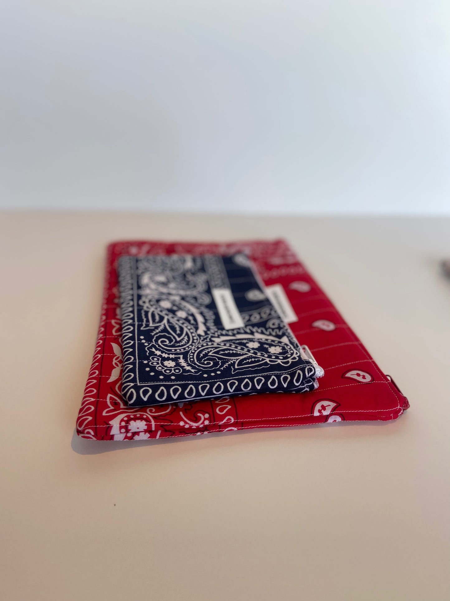 Day to Night Quilted Bandana Pouches in Chili Red & Navy Blue (Set of 2)