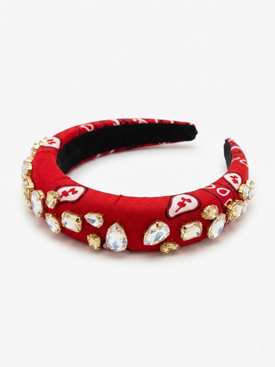 Crystal Embellished Bandana Headband - Red