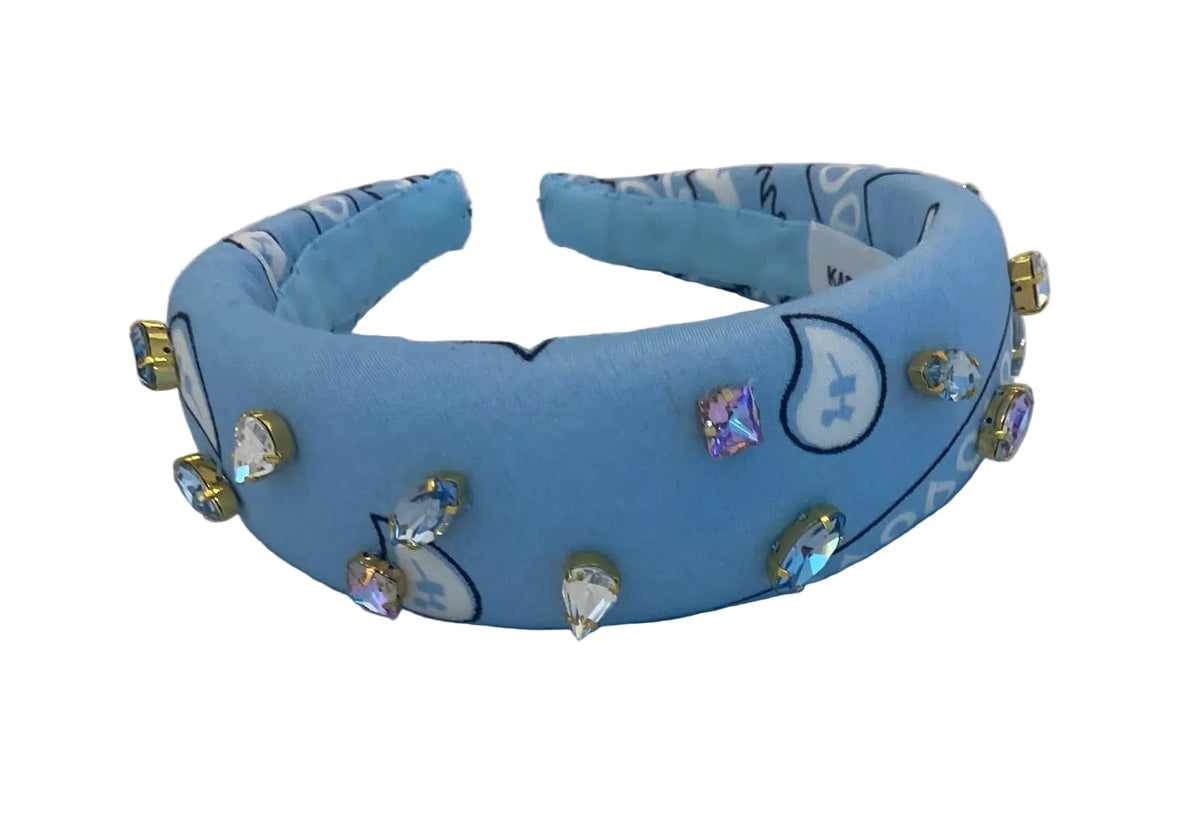 Crystal Embellished Bandana Headband - Sky Blue