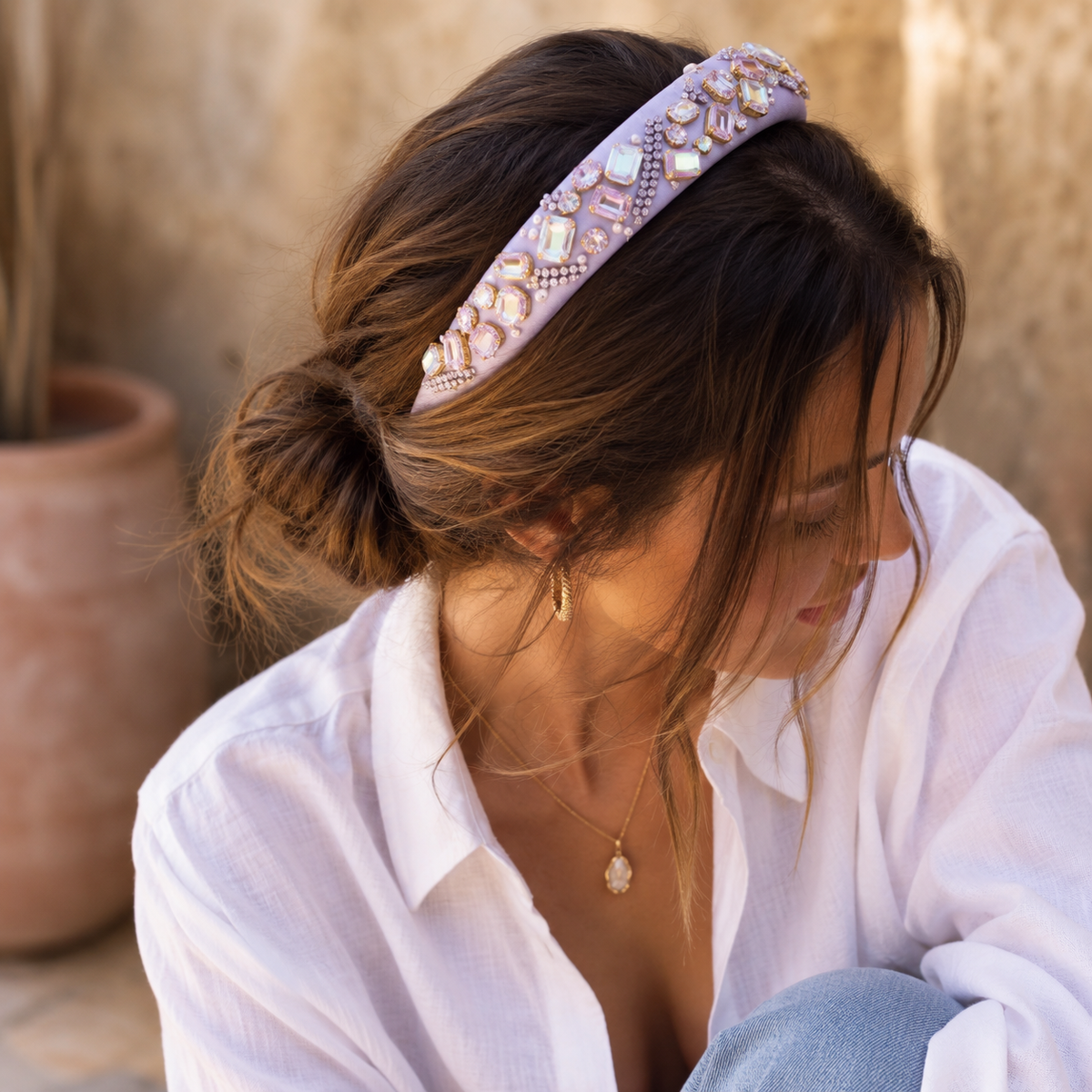 Embellished Crystal Headband - Lilac