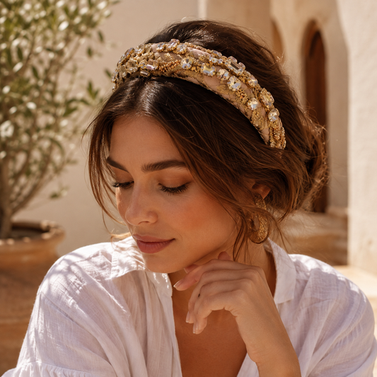 Embellished Crystal Headband - Gold & Champagne