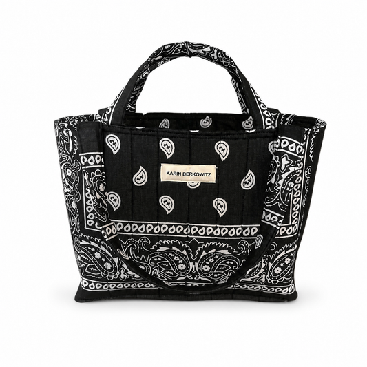 Quilted Bandana Small Classic Tote Bag –  All Black