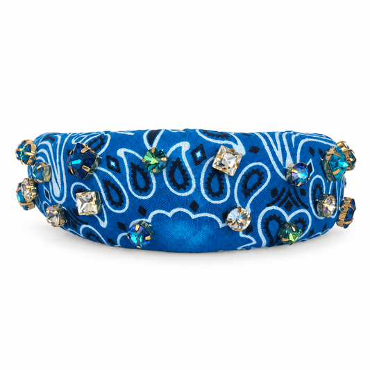 Crystal Embellished Bandana Headband - Tie-Dye Blue