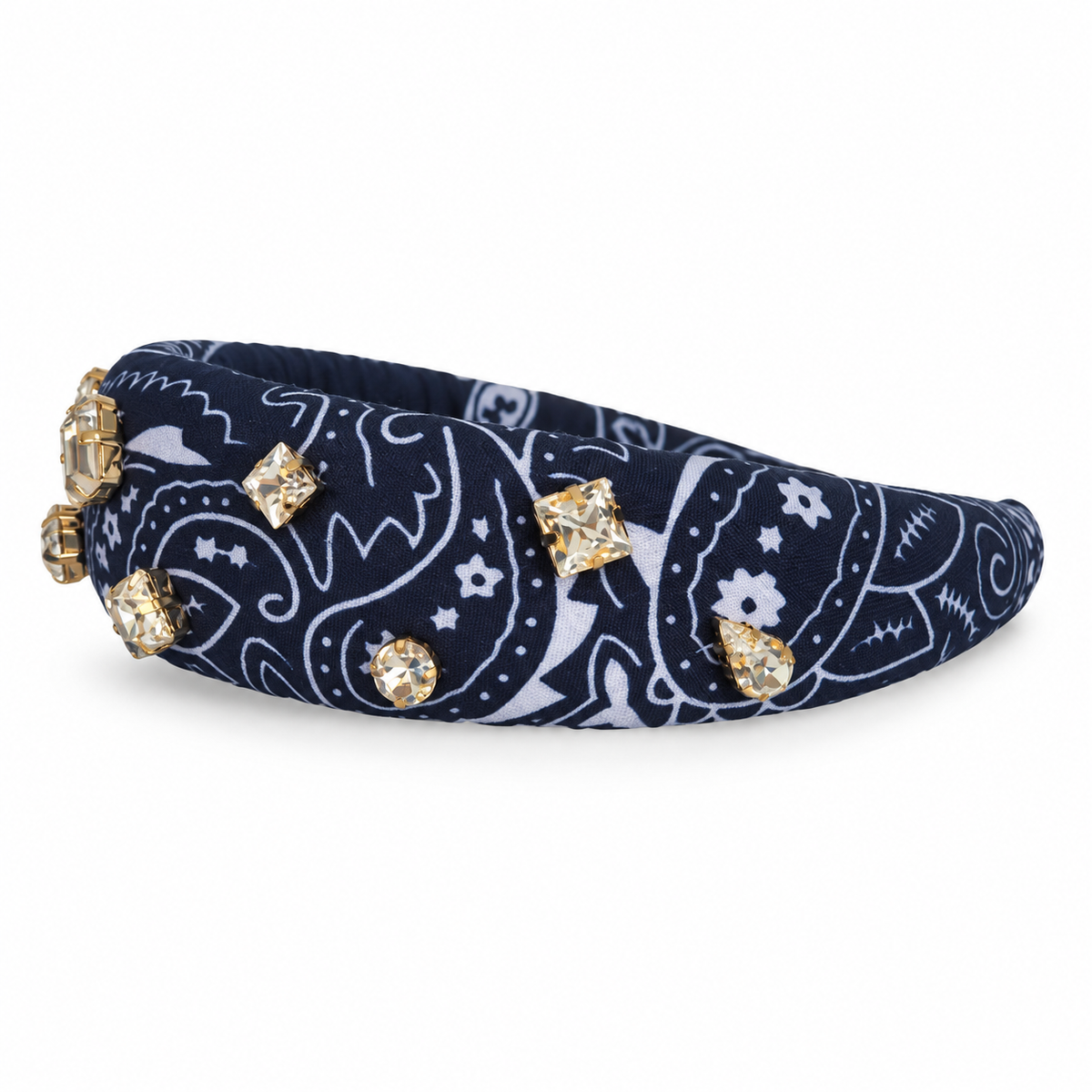 Crystal Embellished Bandana Headband - Navy Blue