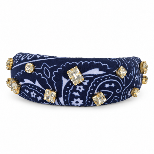 Crystal Embellished Bandana Headband - Navy Blue