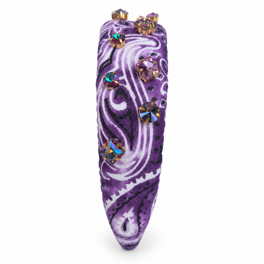 Crystal Embellished Bandana Headband - Purple