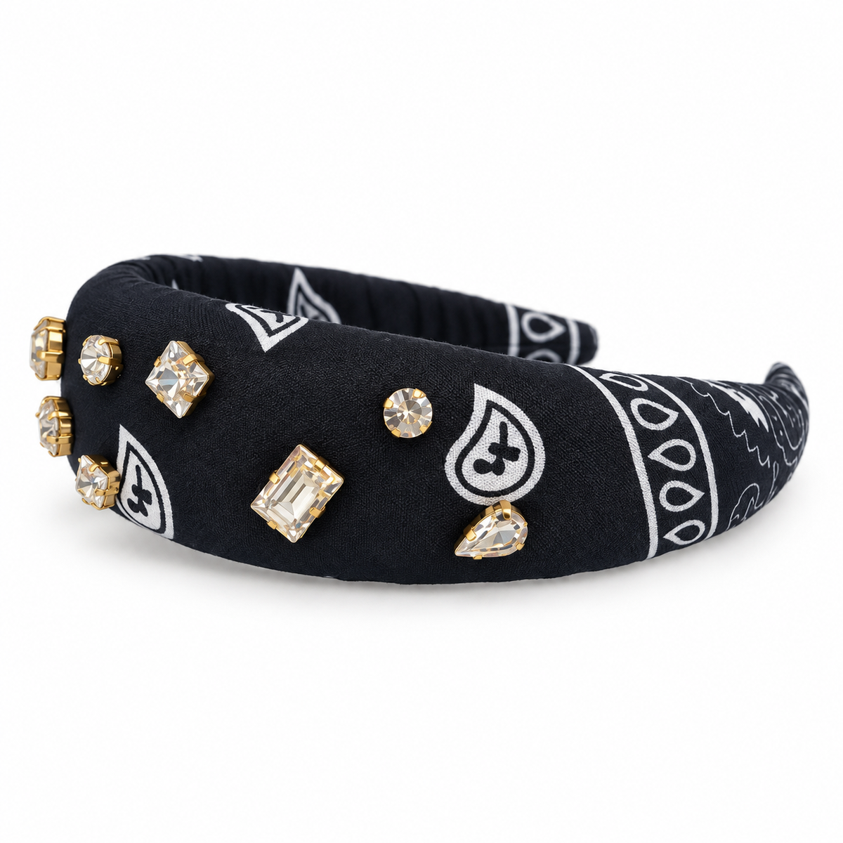 Crystal Embellished Bandana Headband - Black