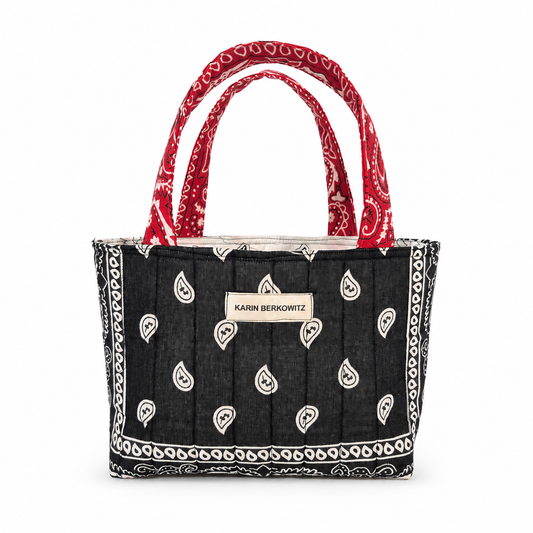 Quilted Bandana Mini Tote Bag – Black & Red