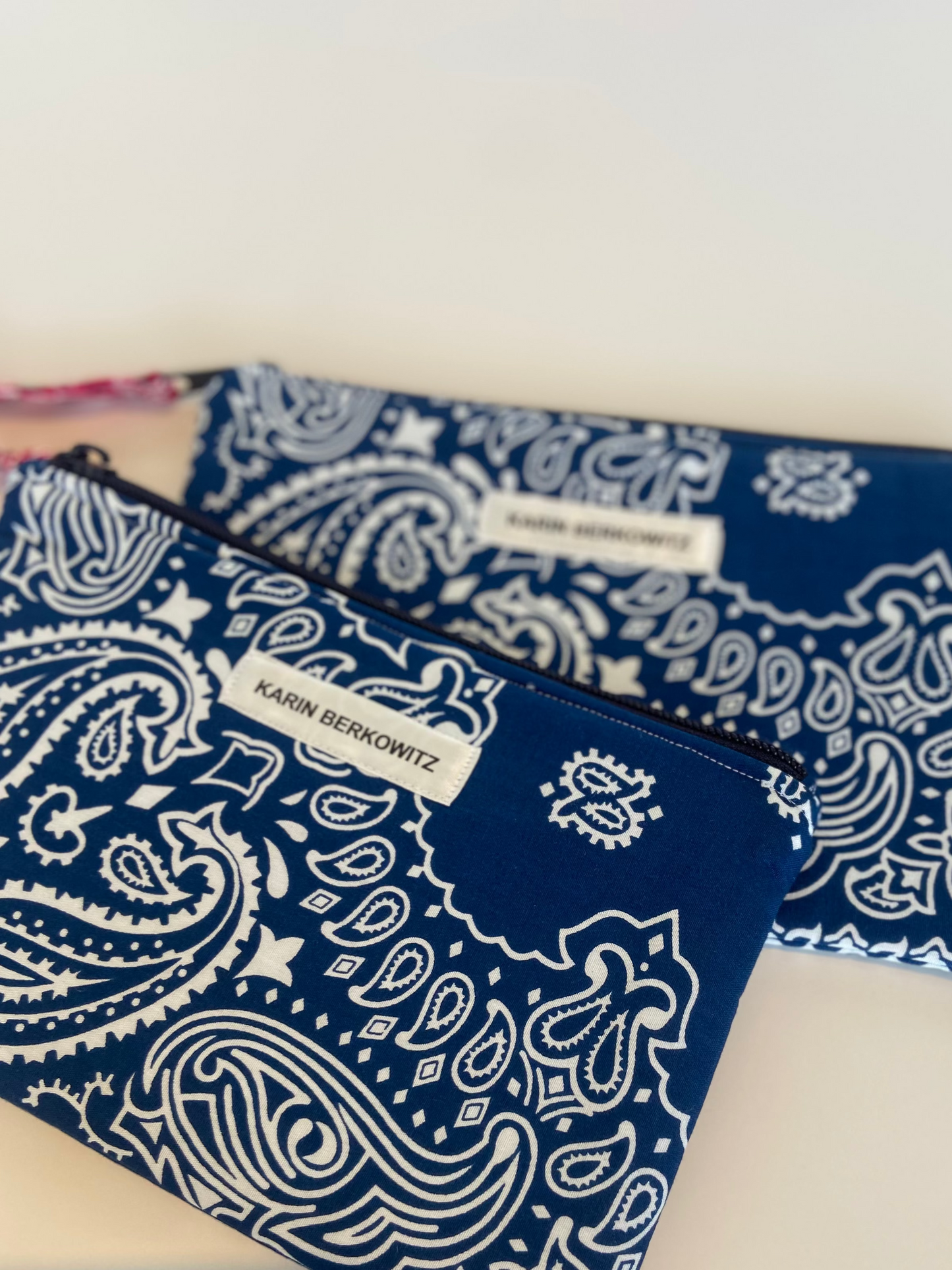 The Spacious Bandana Zip Clutch in Navy Blue