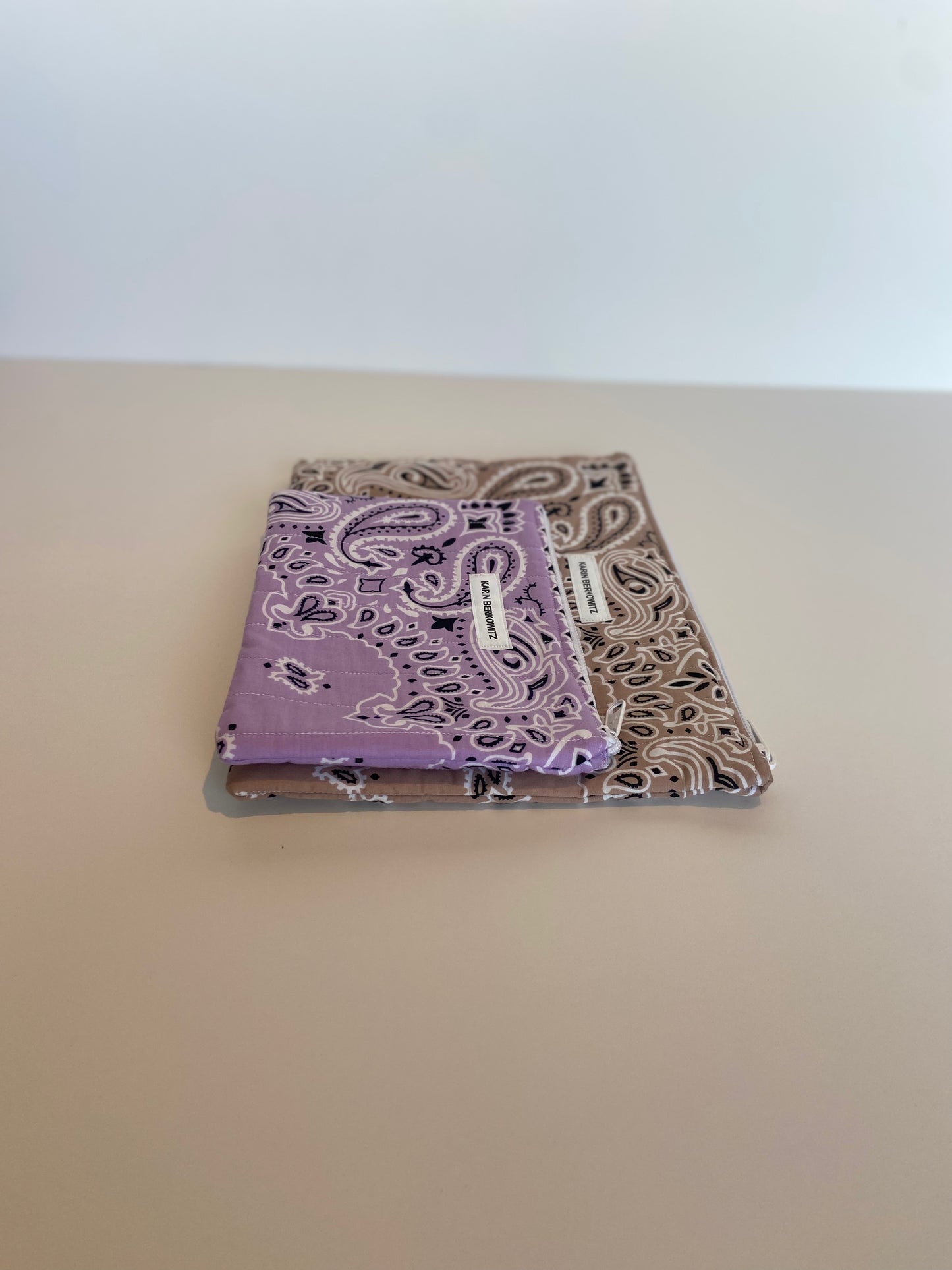Day to Night Quilted Bandana Pouches in Taupe - lilac (Set of 2)