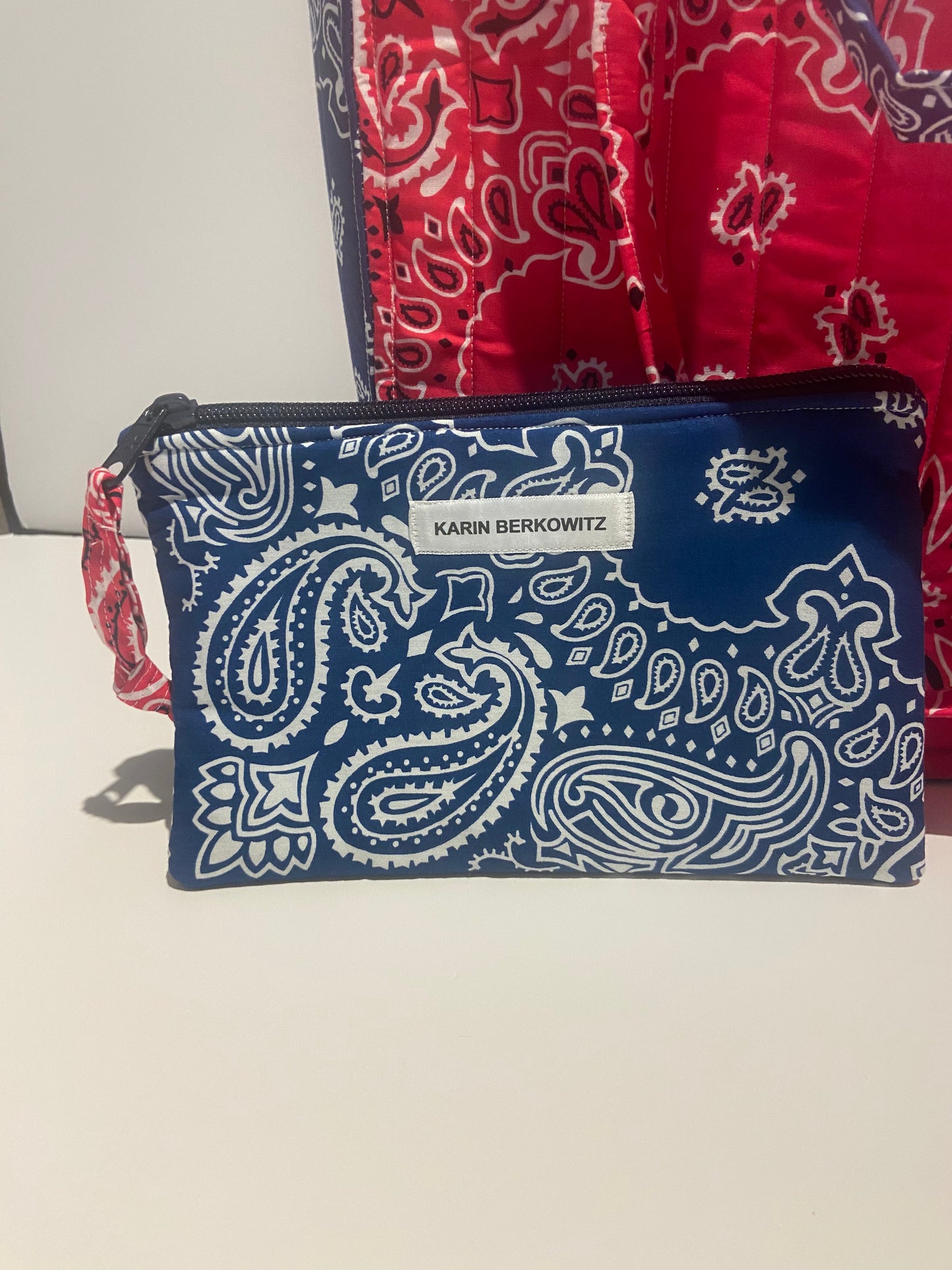 The Spacious Bandana Zip Clutch in Navy Blue