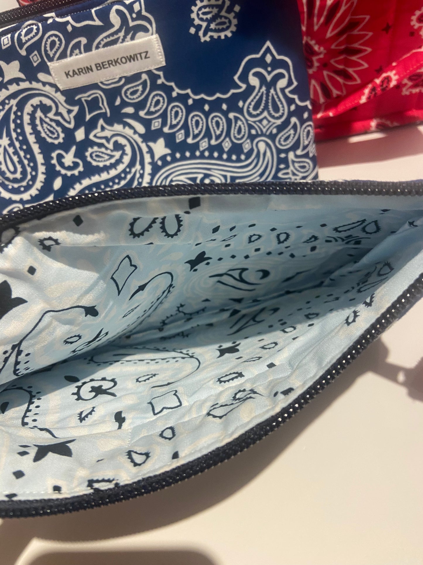 The Spacious Bandana Zip Clutch in Navy Blue
