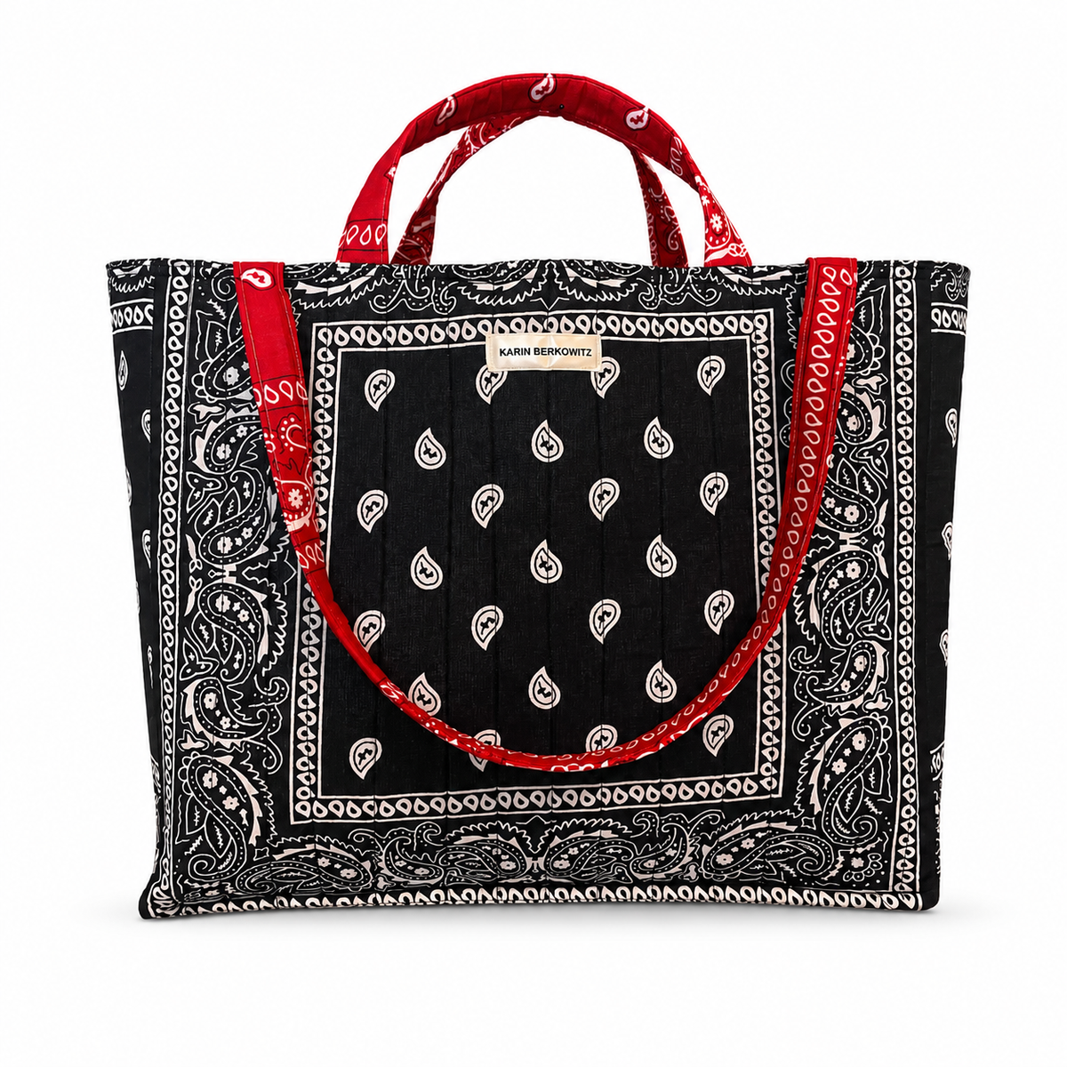 Quilted Bandana Large Classic Tote Bag – Black