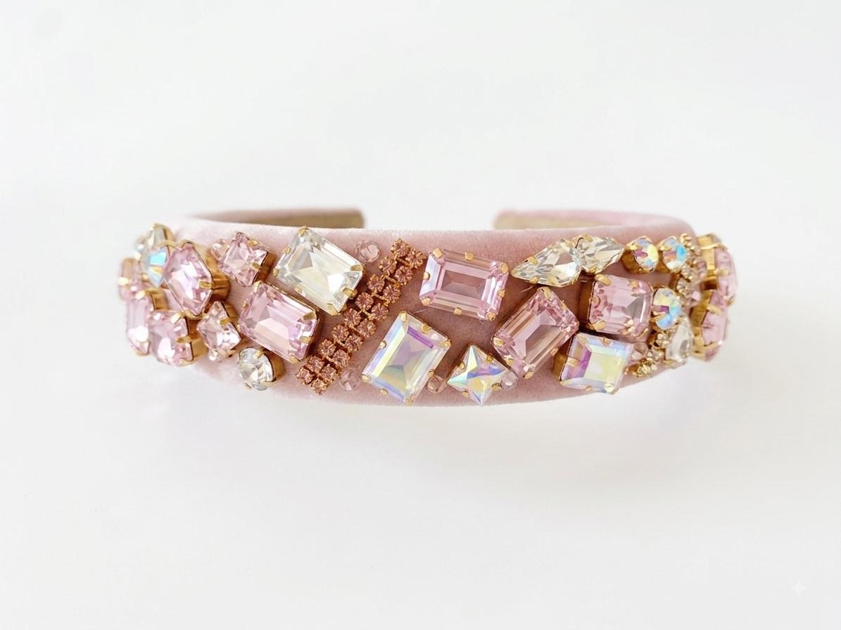 Embellished Crystal Headband in Powder Pink