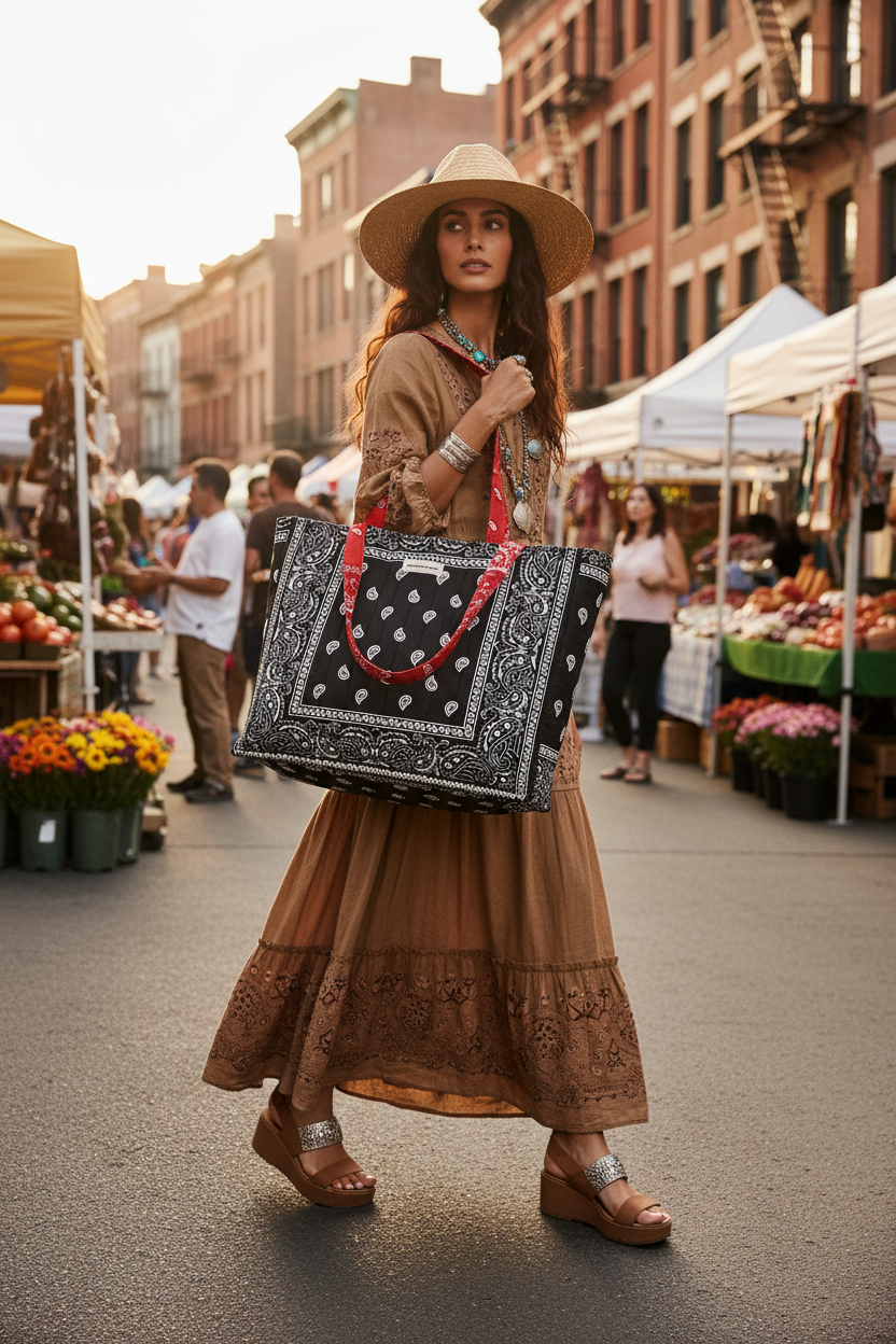 Black & Red Large Tote – Lifestyle