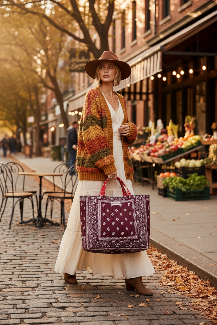 Burgundy & Red Large Tote – Lifestyle