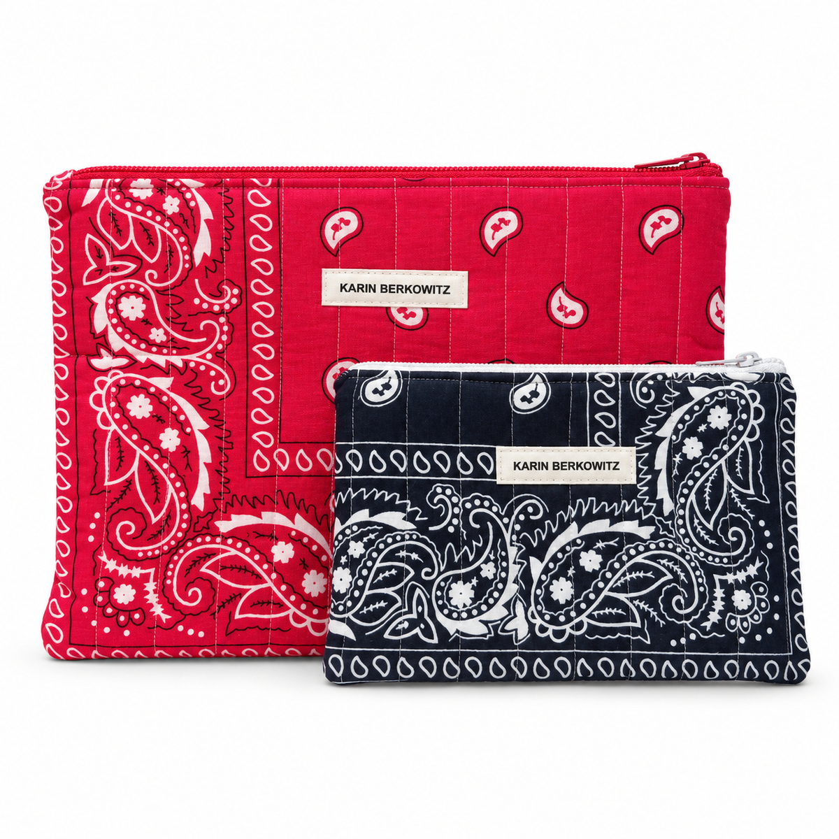 Day to Night Quilted Bandana Pouches in Chili Red & Navy Blue (Set of 2)