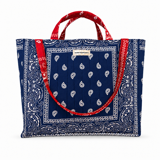Quilted Bandana Large Classic Tote Bag – Navy Blue