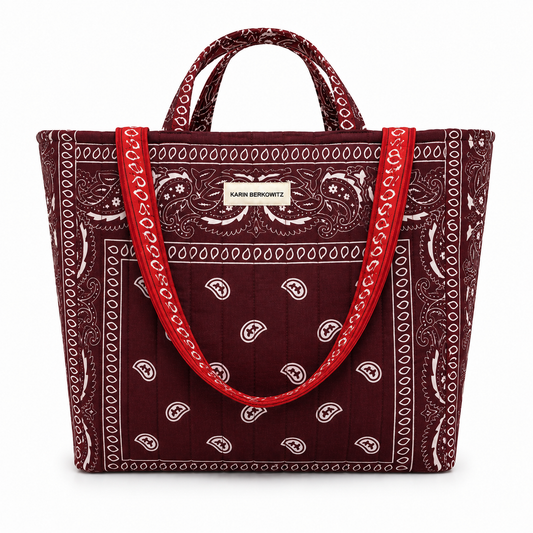 Quilted Bandana Small Classic Tote Bag – Burgundy & Red